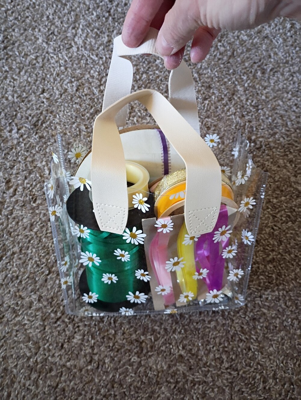 Bag of Ribbon & Daisy Reusable Clear Bag,Various Types & Color of Used Ribbon